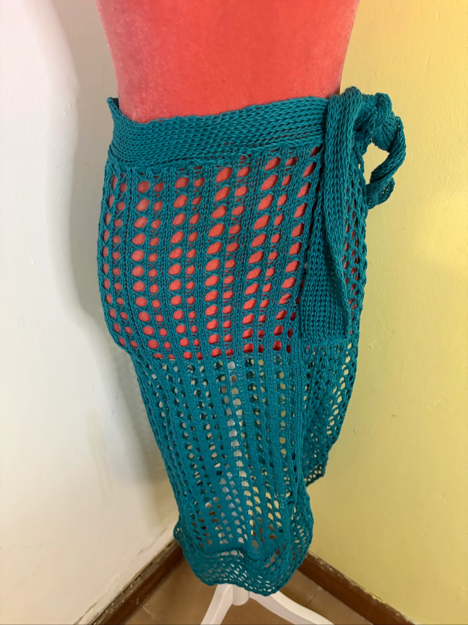 Long Crochet Skirts Openwork Teal Green - Pareo / Beach Cover Up – photo 2